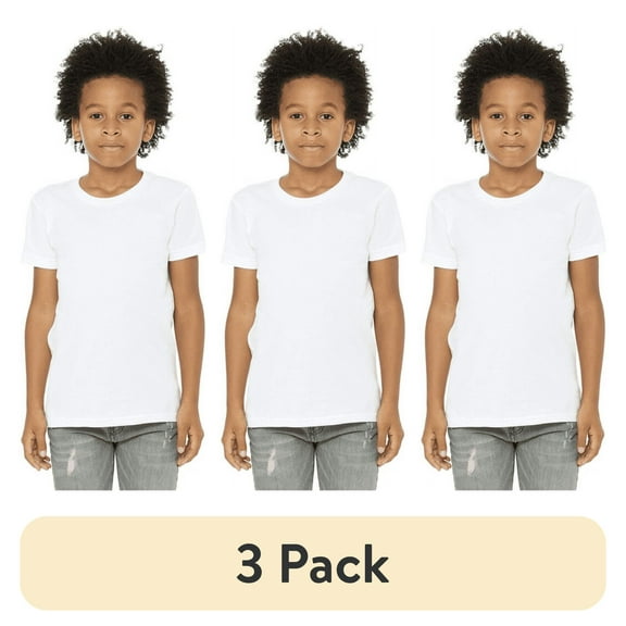 (3 pack) BELLA+CANVAS Youth Unisex Short Sleeve Crew T-Shirt – White Small Cotton Tee for Crafting, Personalization, Tie Dye & Everyday Wear