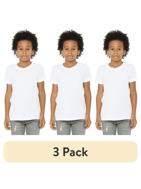 (3 pack) (3 pack) BELLA+CANVAS Youth Unisex Short Sleeve Crew T-Shirt – White Small Cotton Tee for Crafting, Personalization, Tie Dye & Everyday Wear