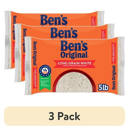 (3 pack) BEN'S ORIGINAL Enriched Long Grain White Rice, Parboiled Rice, 5 LB Bag