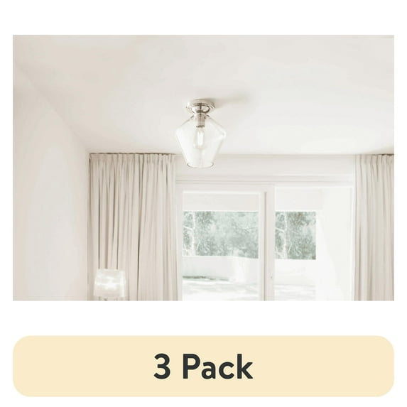 (3 pack) BHG clear Semi-Flushmount light, Satin Nickel, 1 ST19 60W Eqv bulb included