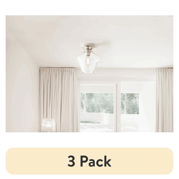 (3 pack) (3 pack) BHG clear Semi-Flushmount light, Satin Nickel, 1 ST19 60W Eqv bulb included