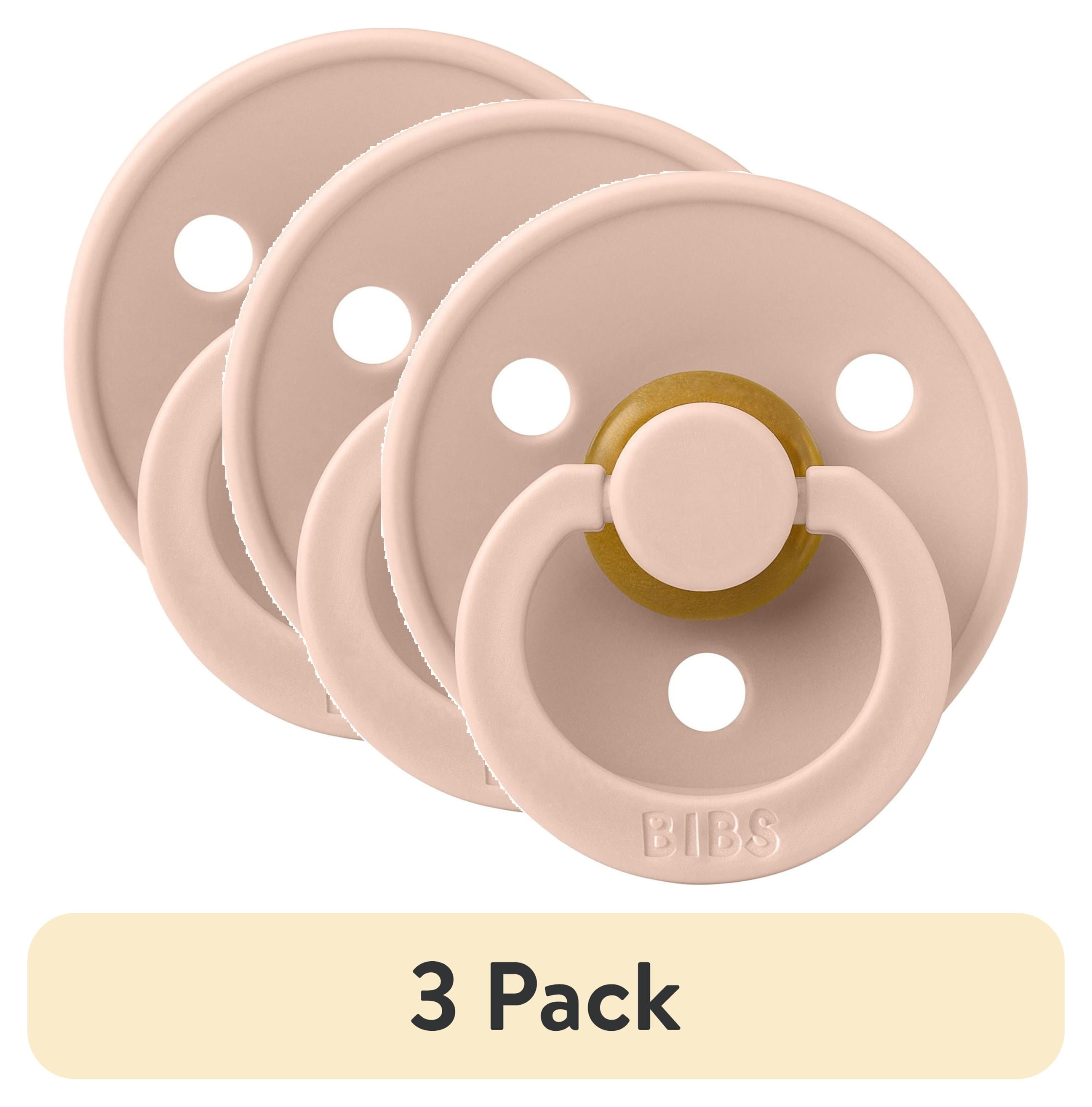 (3 pack) BIBS Colour, Natural Rubber Latex Pacifier Size 2, 6-18 Months, Blush, Gender-Neutral, 1 Count, Infant