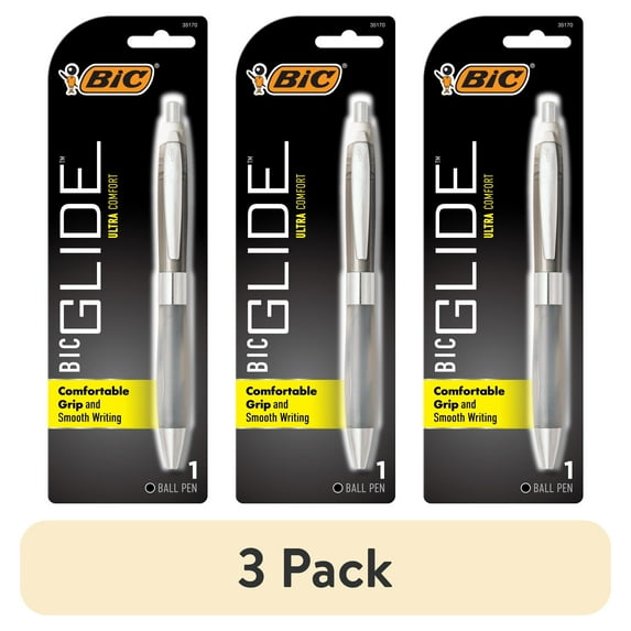 (3 pack) BIC Glide Comfort Medium Point Black Retractable Ball Pen, 1.0mm, 1 Count