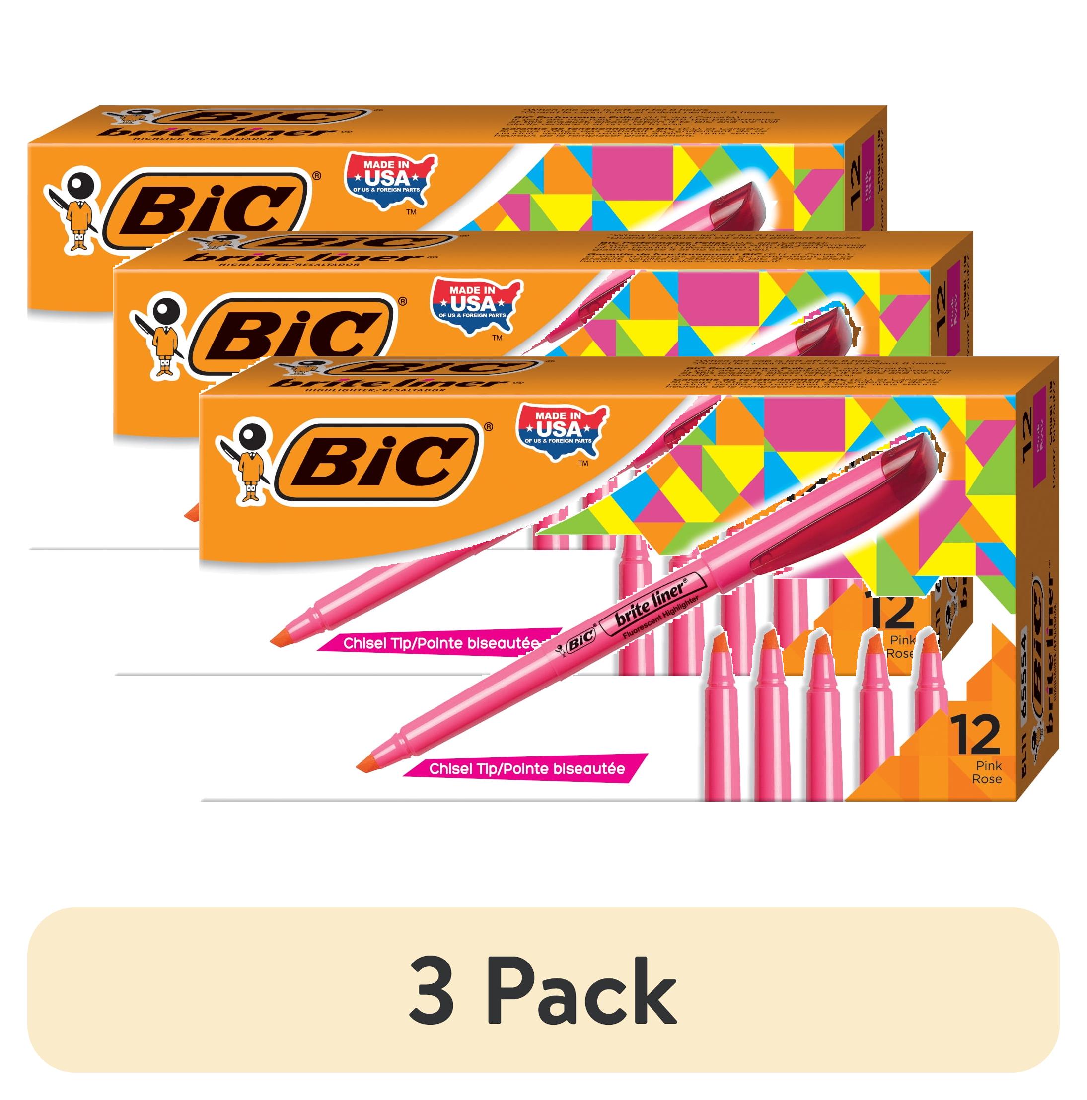 (3 pack) BIC Brite Liner Pink Highlighters, Chisel Tip, 12-Count Pack