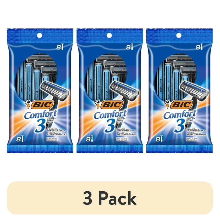 3 pack) BIC Comfort 3 Disposable Men's Razor, 3 Blade Razor for a