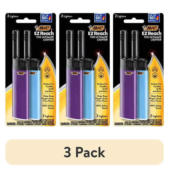 (3 pack) BIC EZ Reach Lighters with Assorted Colors, Pack of 2