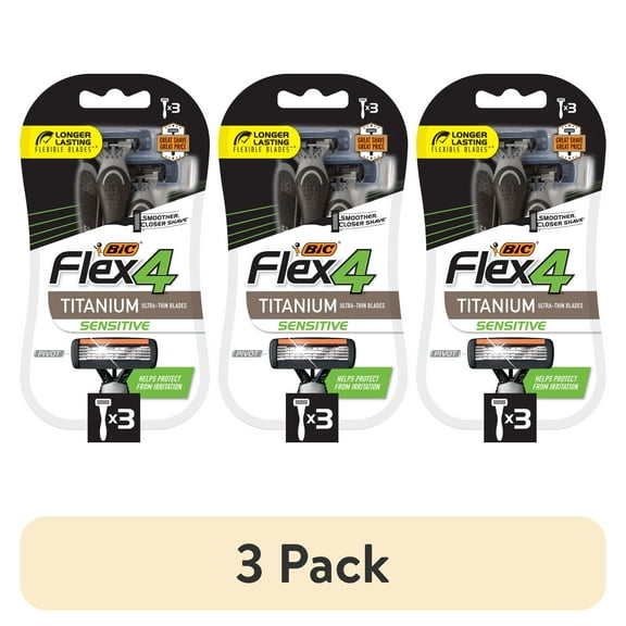 (3 pack) BIC Flex 4 Sensitive Men's Disposable Razors, 4 Blades, 3-Count