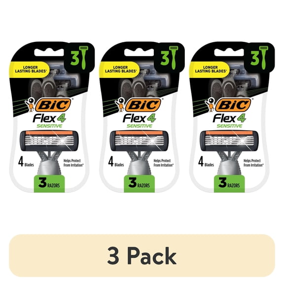 (3 pack) BIC Flex 4 Men's 4-Blade Disposable Manual Razors 3 Count