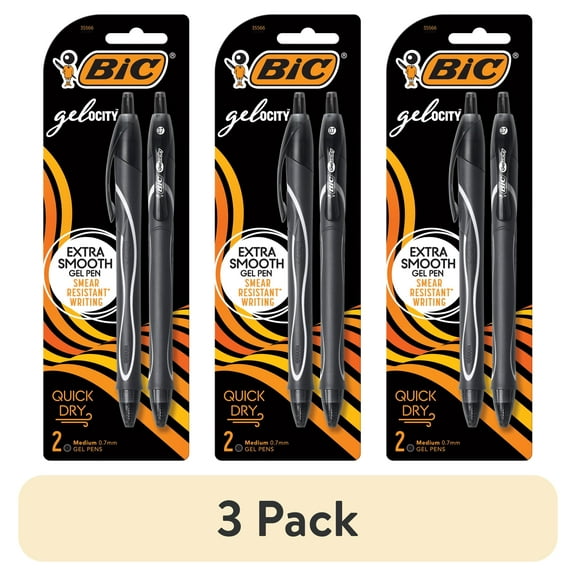 (3 pack) BIC Gelocity Quick Dry Medium Point Black Ink Gel Pens, 0.7mm, 2 Pack