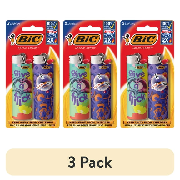 (3 pack) BIC Pocket Lighter, Special Edition Flick My BIC Collection, Assorted Lighter Designs, 2 Pack