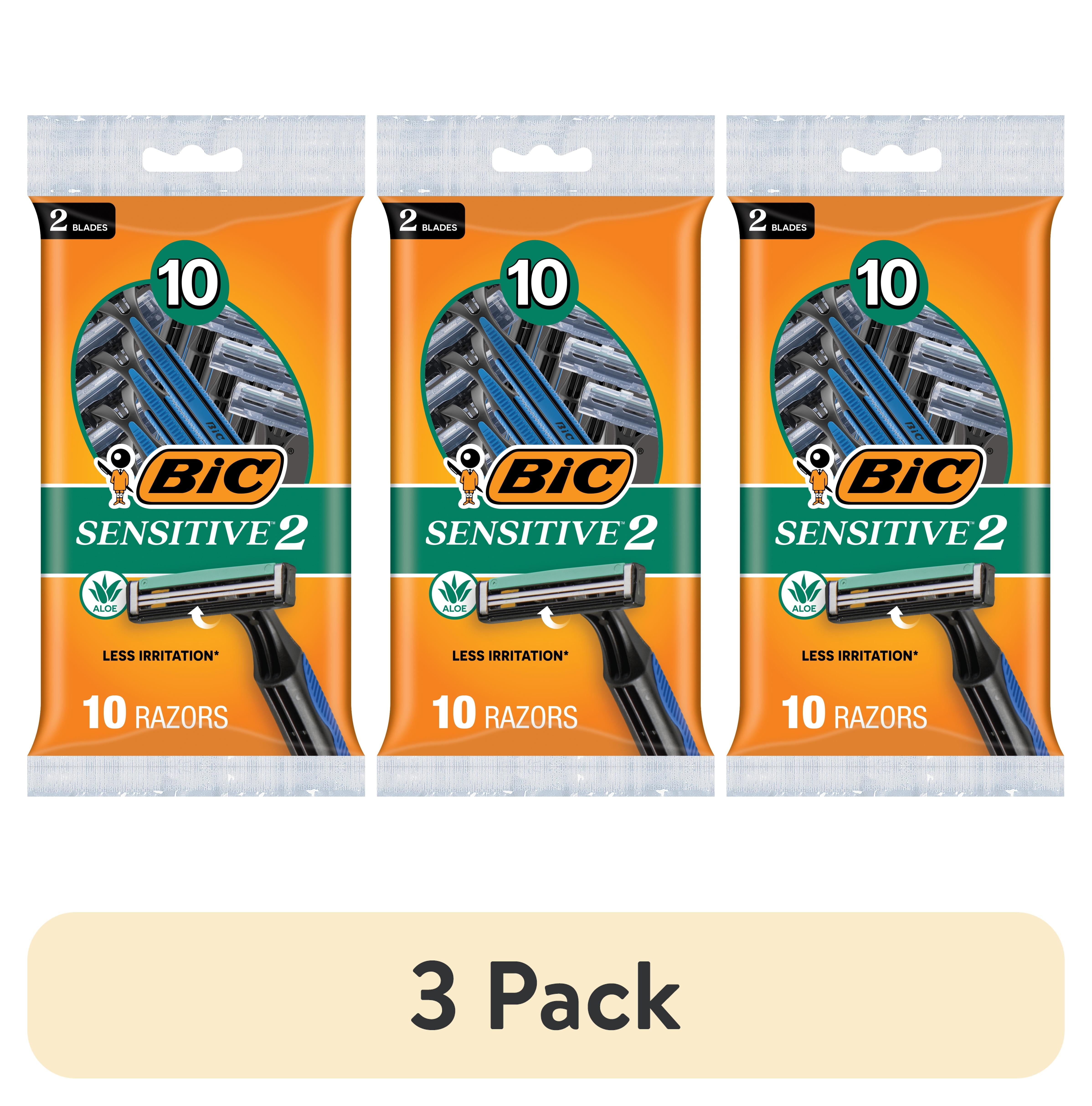 (3 pack) BIC Sensitive 2 Disposable Razors for Men, 2 Blades for ...