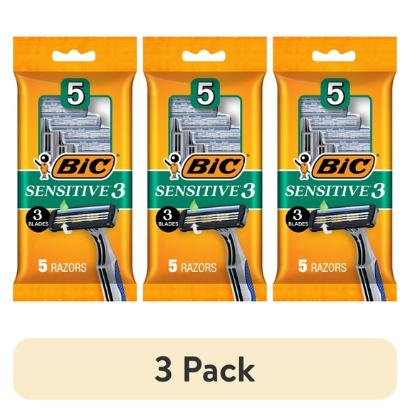 (3 pack) BIC Sensitive 3 Men's Disposable Razors With 3 Blades for Sensitive Skin, 5 Count