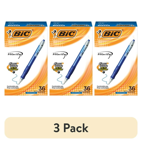 (3 pack) BIC Velocity Retractable Ballpoint Pens, Medium Point (1.0 mm), Blue Ink, 36-Count Pack