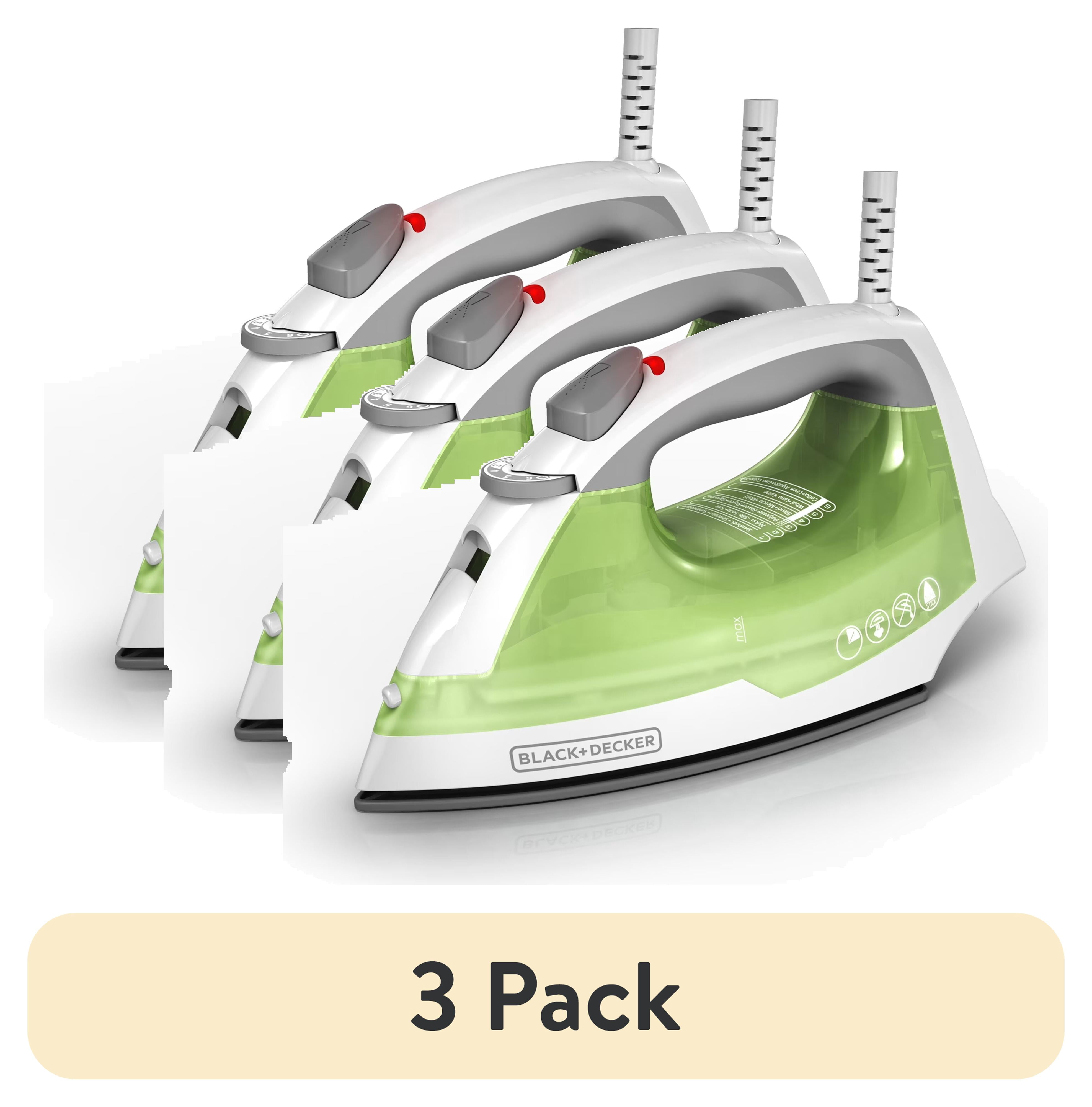 (3 pack) BLACK+DECKER Easy Steam Compact Steam Iron with TrueGlide Nonstick Soleplate, SmartSteam Technology, Anti-Drip, Green