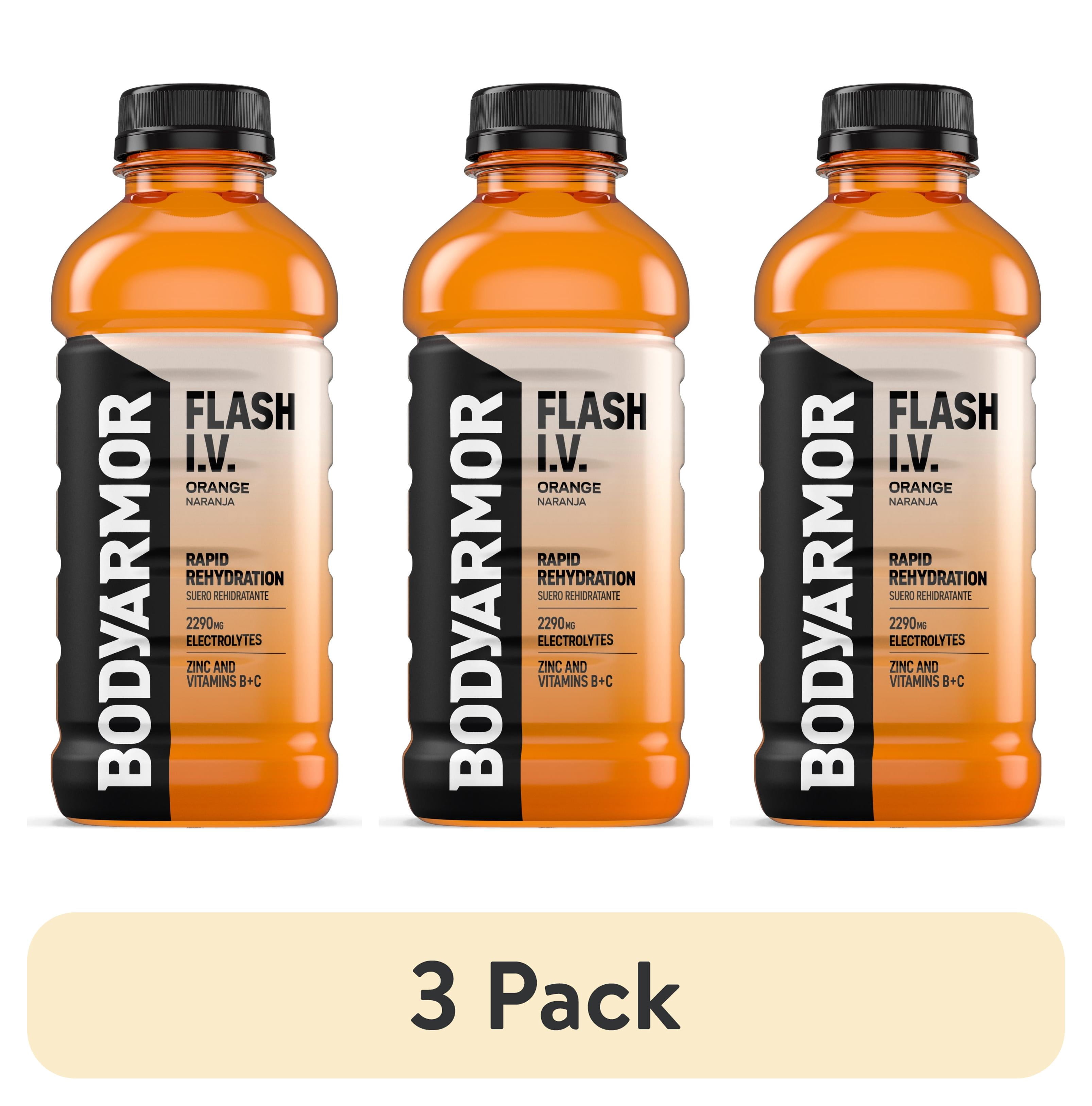 (3 pack) BODYARMOR Flash I.V. Orange Electrolyte Sports Drink Bottle, 20 fl oz