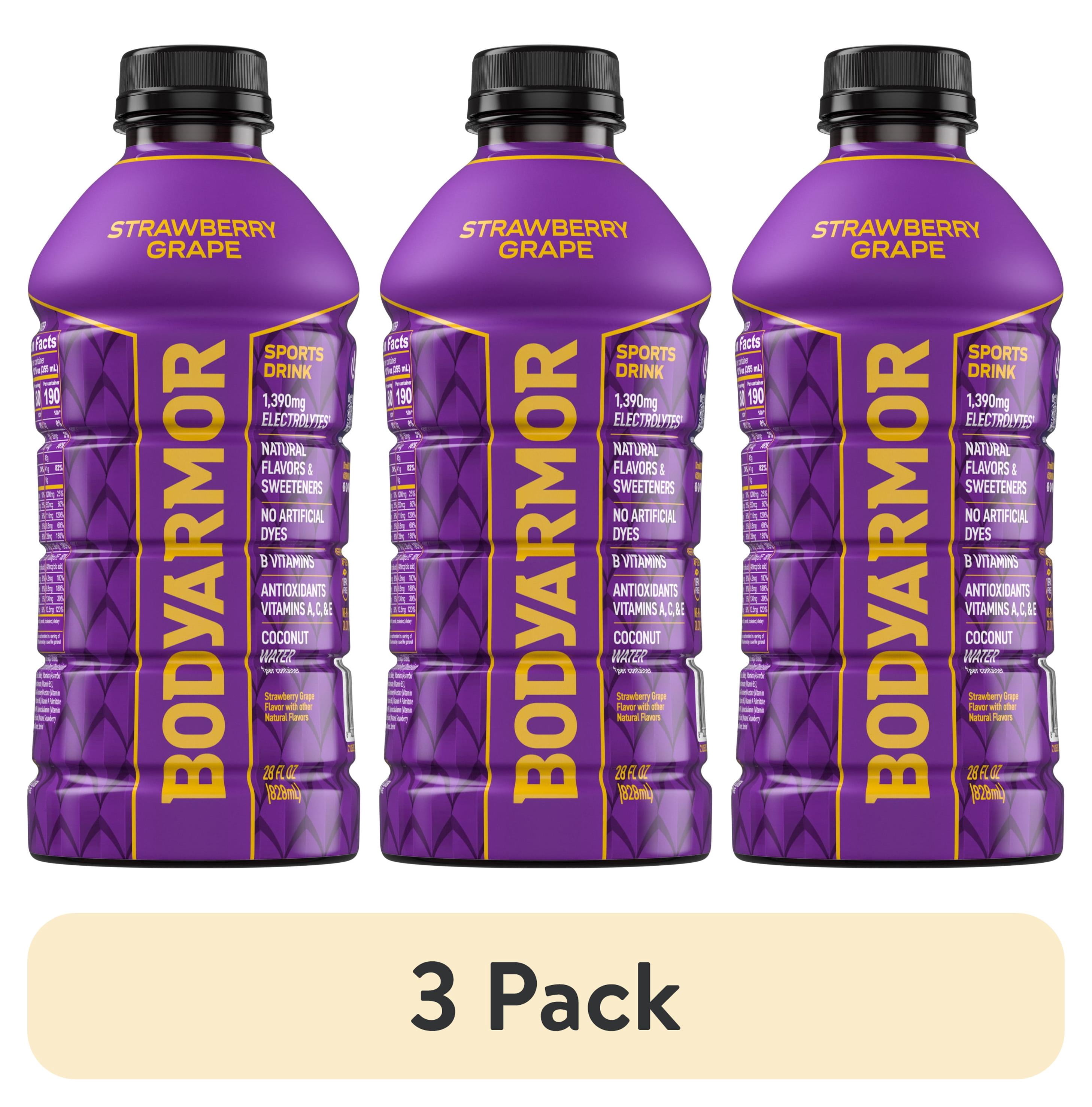 (3 pack) BODYARMOR Strawberry Grape Electrolyte Sports Drink Bottle, 28 fl oz