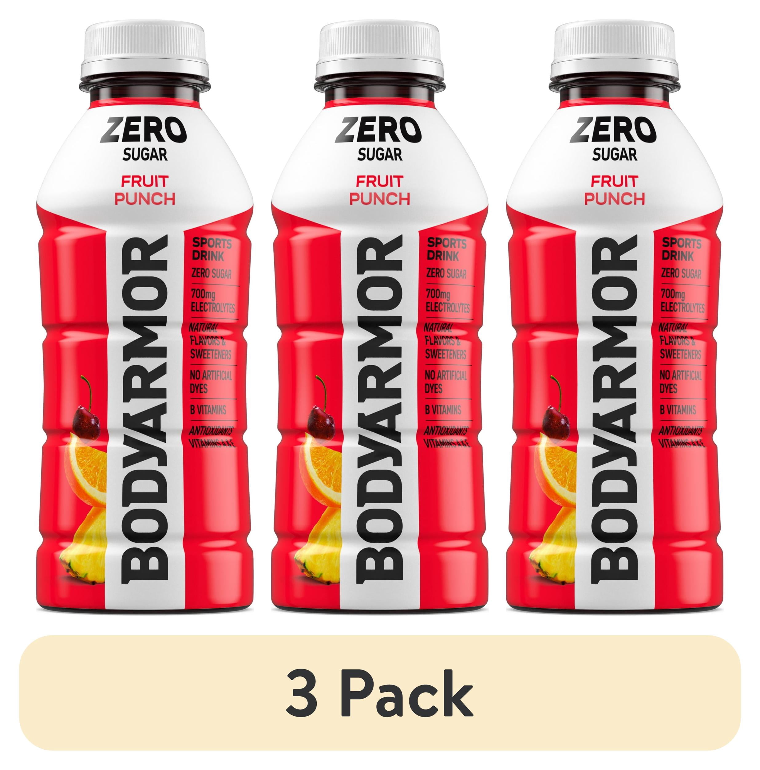 (3 pack) BODYARMOR Zero Sugar Fruit Punch Electrolyte Sports Drink Bottle, 16 fl oz