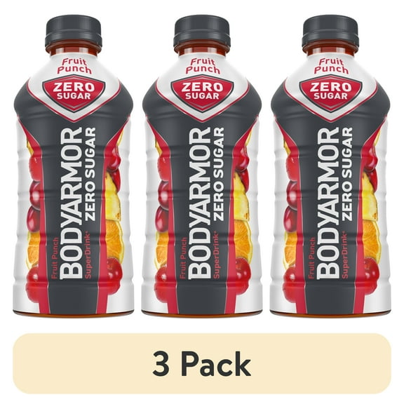 (3 pack) BODYARMOR Zero Sugar Fruit Punch Bottle, 28 fl oz