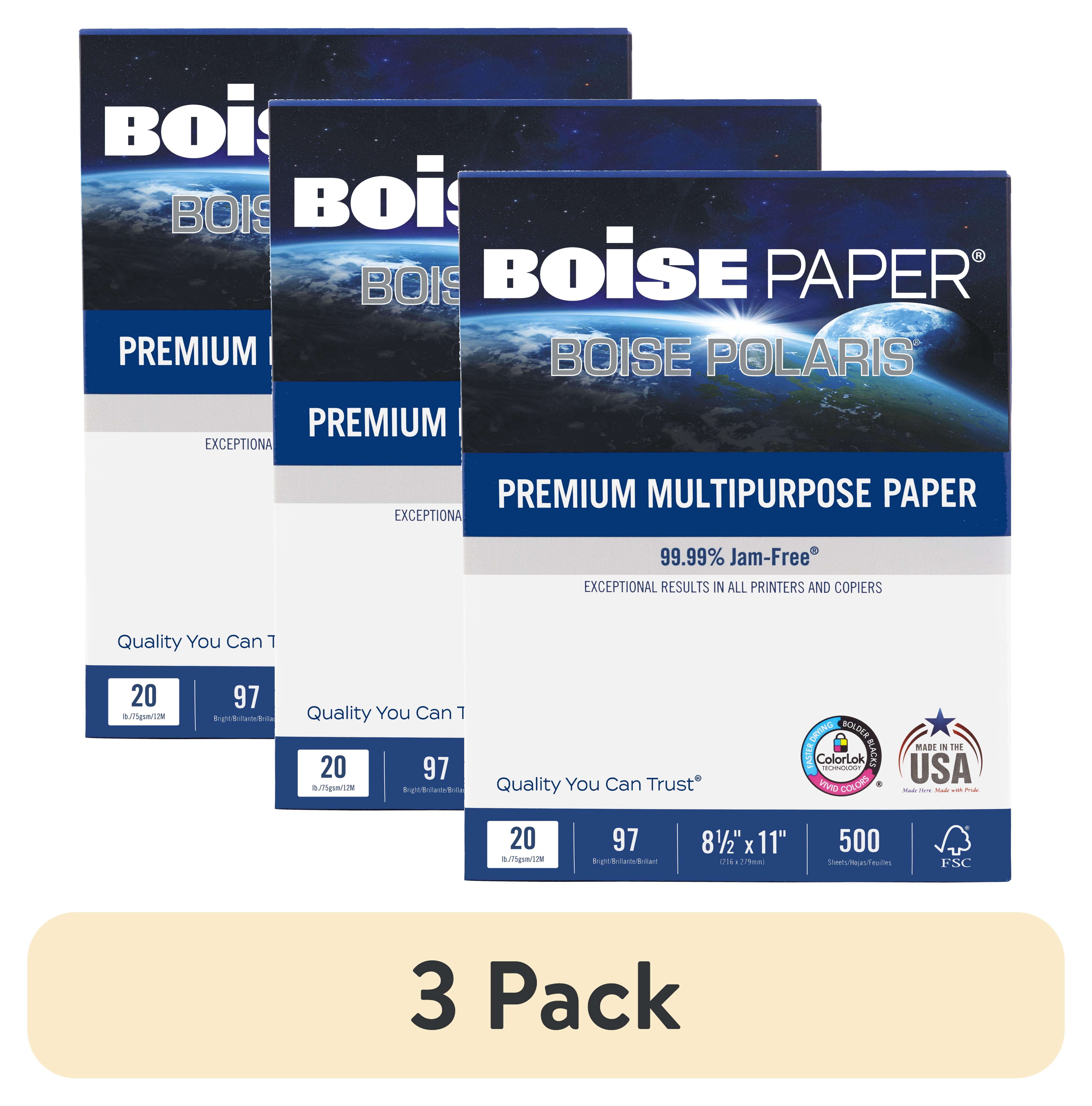 (3 pack) BOISE POLARIS Premium Multipurpose Copy Paper, 8.5" x 11" Letter, 97 Bright White, 20 lb., 1 Ream (500 Sheets)