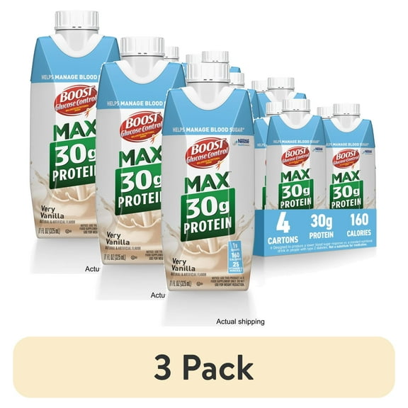 (3 pack) BOOST Glucose Control Max 30g High in Protein Nutritional Drink Shakes, Very Vanilla, 11 fl oz, 4 Pack