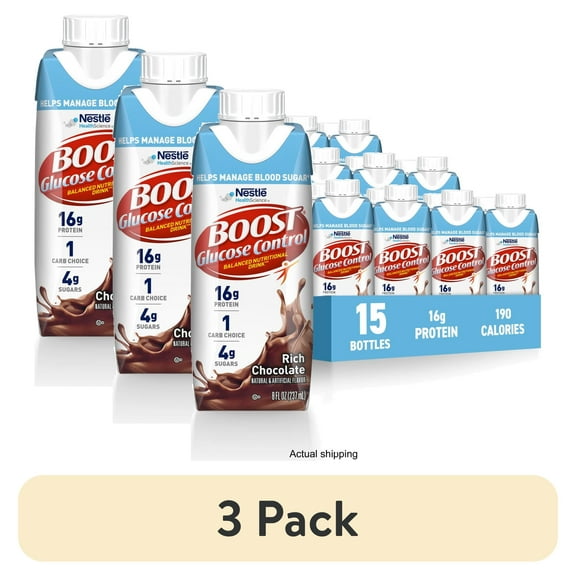 (3 pack) BOOST Glucose Control Nutritional Drink Protein Shakes, Rich Chocolate, 8 fl oz, 15 Pack