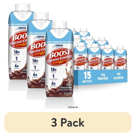 (3 pack) BOOST Glucose Control Nutritional Drink, Rich Chocolate, 8 fl oz, 15 Pack