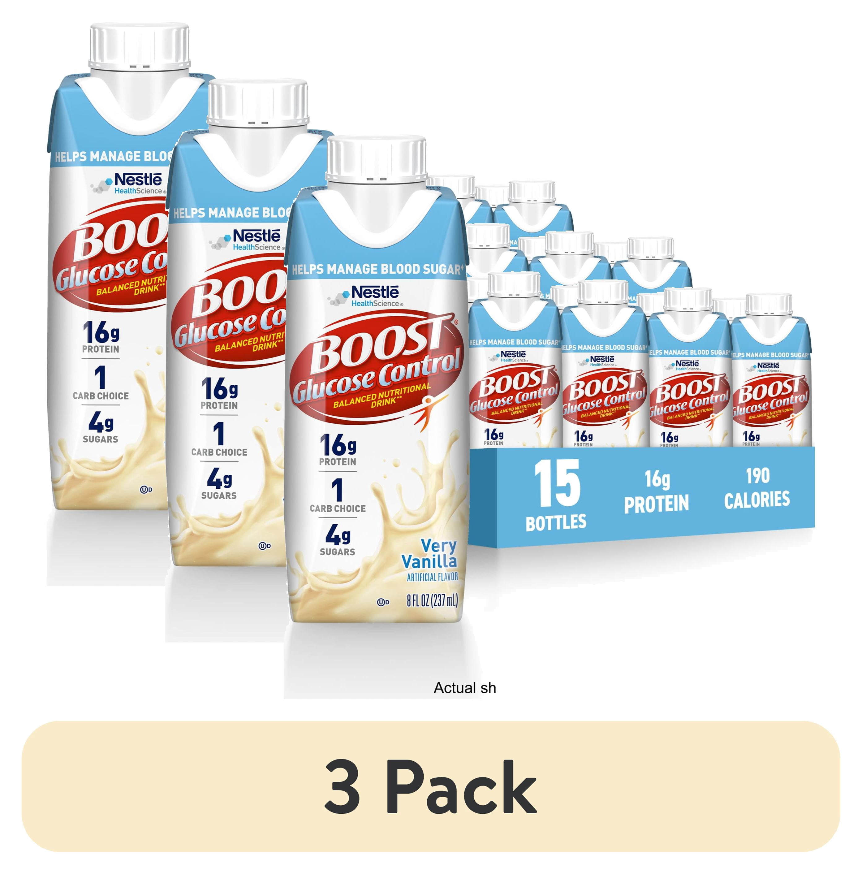 (3 pack) BOOST Glucose Control Nutritional Drink Protein Shakes, Very Vanilla, 8 fl oz, 15 Pack