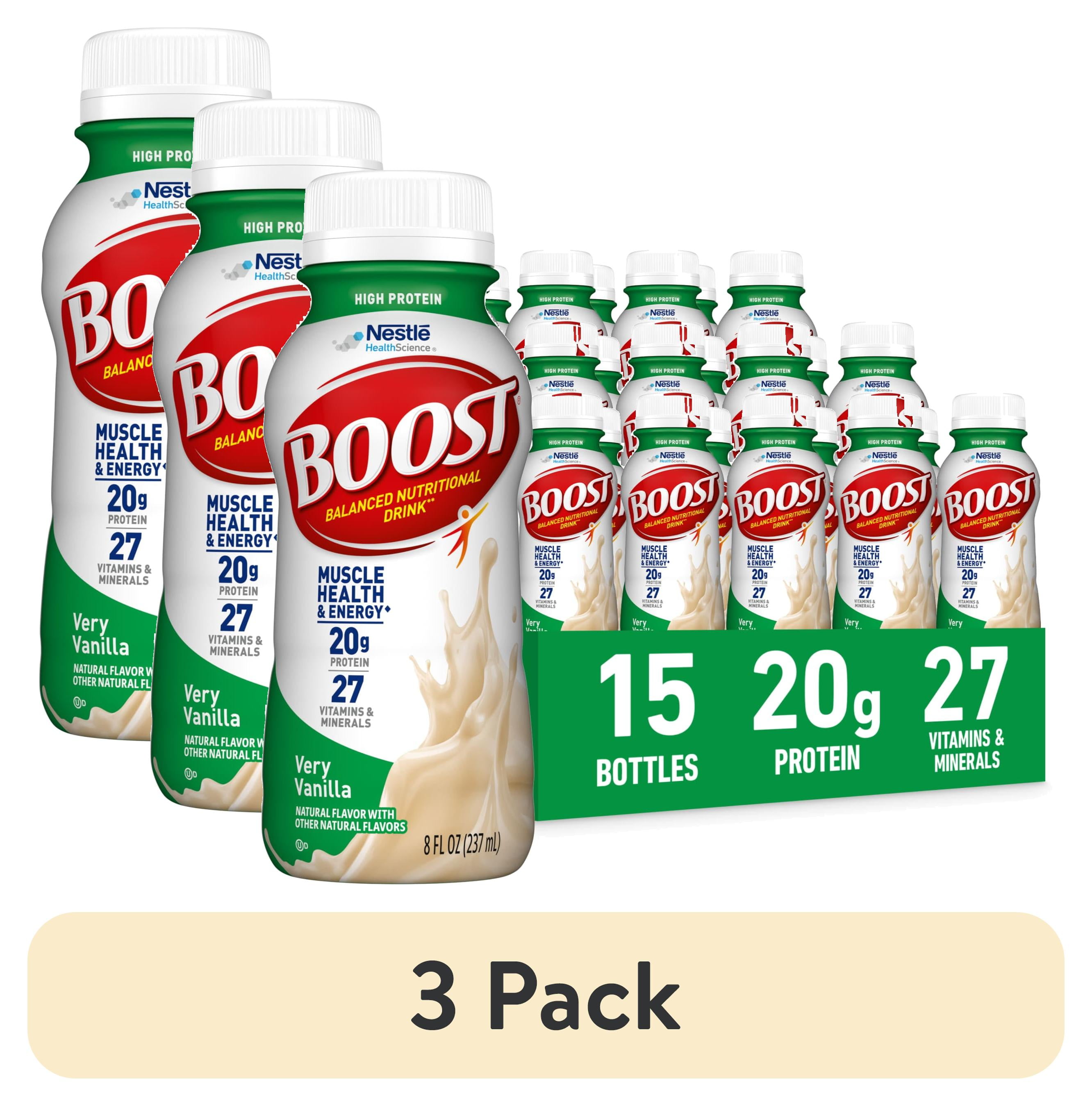 (3 pack) BOOST 20g High Protein Nutritional Drink Shakes, Very Vanilla, 8 fl oz, 15 Pack