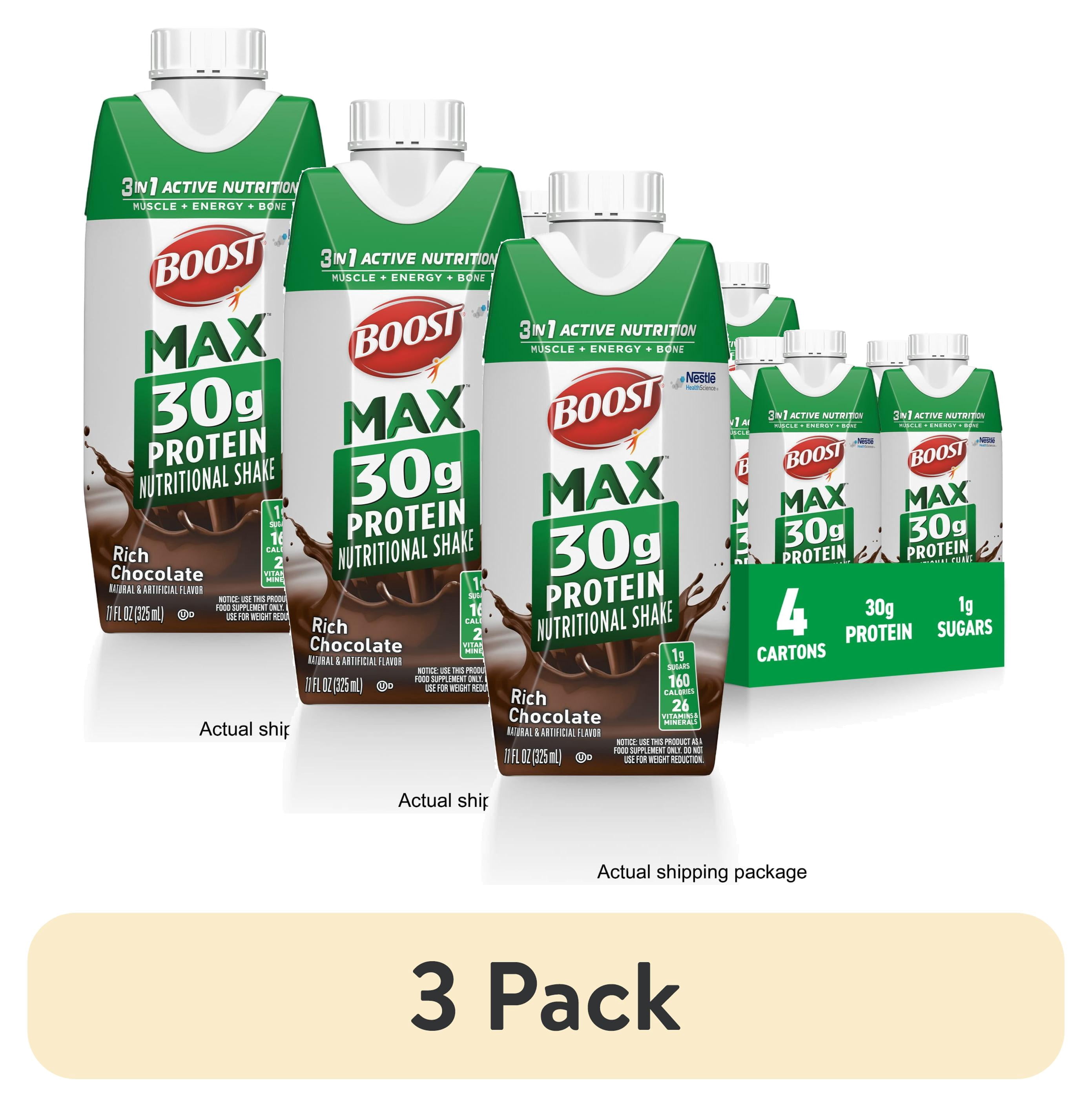(3 pack) BOOST Max 30g High Protein Nutritional Drink Shakes, Rich Chocolate, 11 fl oz, 4 Pack