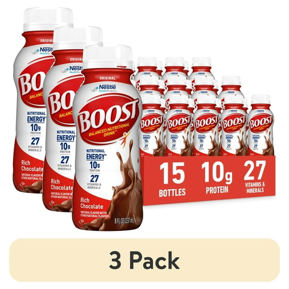 (3 pack) BOOST Original Balanced Nutritional Drink Protein Shakes, Rich Chocolate, 8 fl oz, 15 Pack