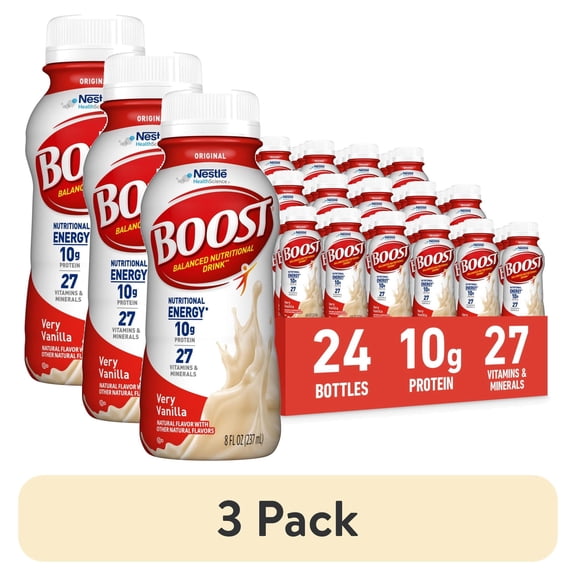 (3 pack) BOOST Original Ready to Drink Nutritional Drink, Very Vanilla, 24 - 8 FL OZ Bottles