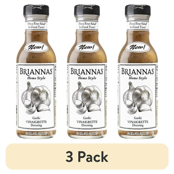 (3 pack) BRIANNAS Garlic Vinaigrette Dressing, 12 fl oz