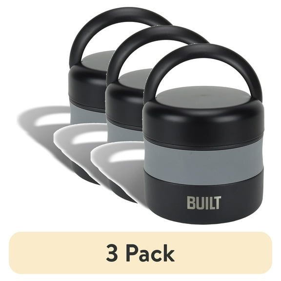 (3 pack) BUILT 12 oz Wide Mouth Vacuum Insulated Food Jar with Handle, Black and Gray, A Practical Choice for School Lunches and Activities to keep Meals Hot or Cold