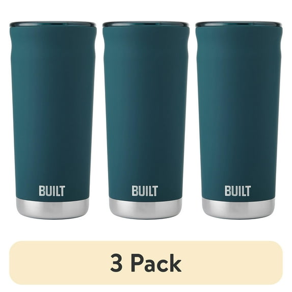 (3 pack) BUILT Torrent 20 oz Double-Wall Insulated Stainless Steel Tumbler Water Bottle, Teal