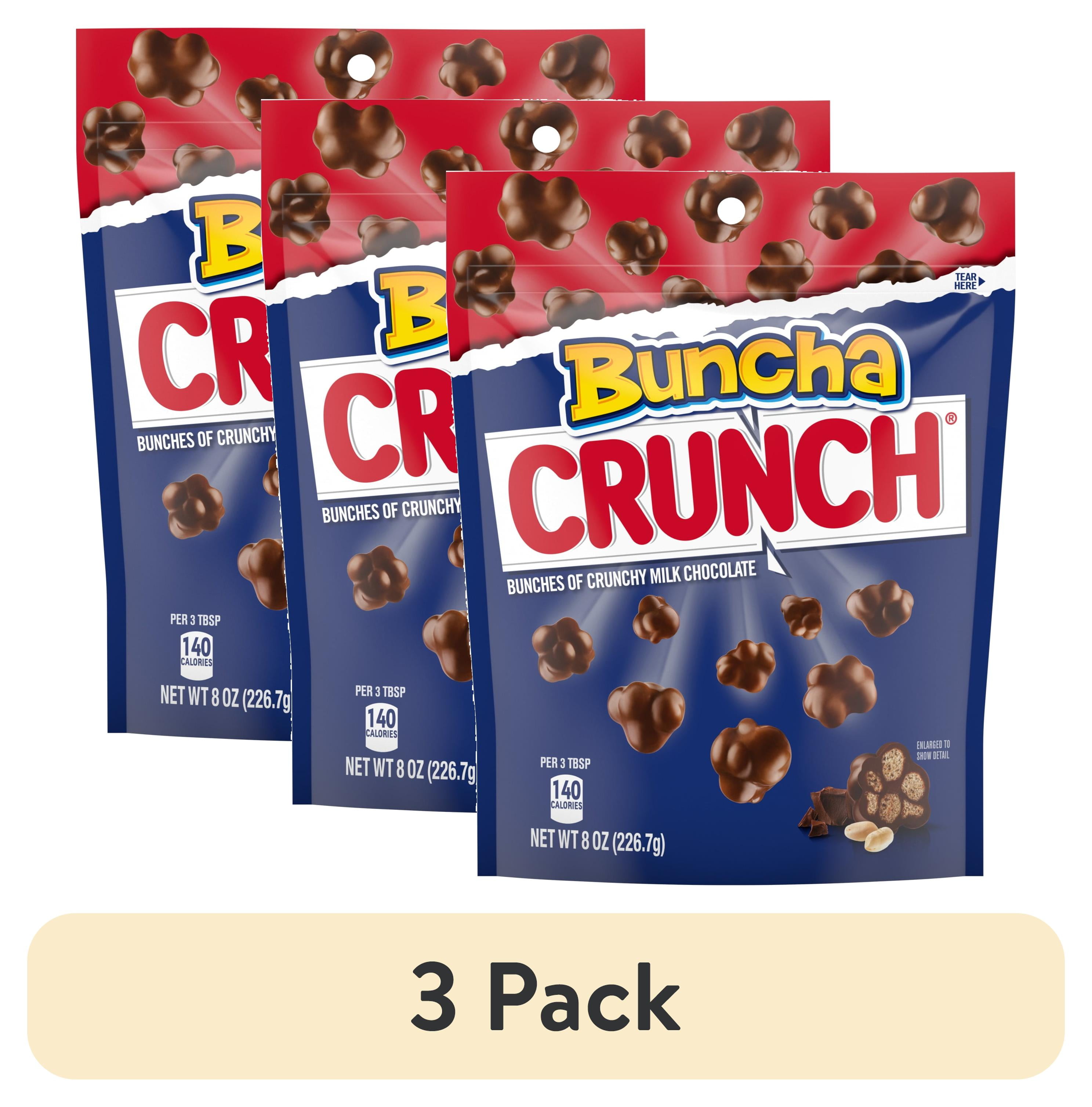 (3 pack) BUNCHA CRUNCH Bunches of Crunchy Milk Chocolate Clusters with Crisped Rice, 8oz / 226.7g Bag for The Ultimate Movie Night Snack