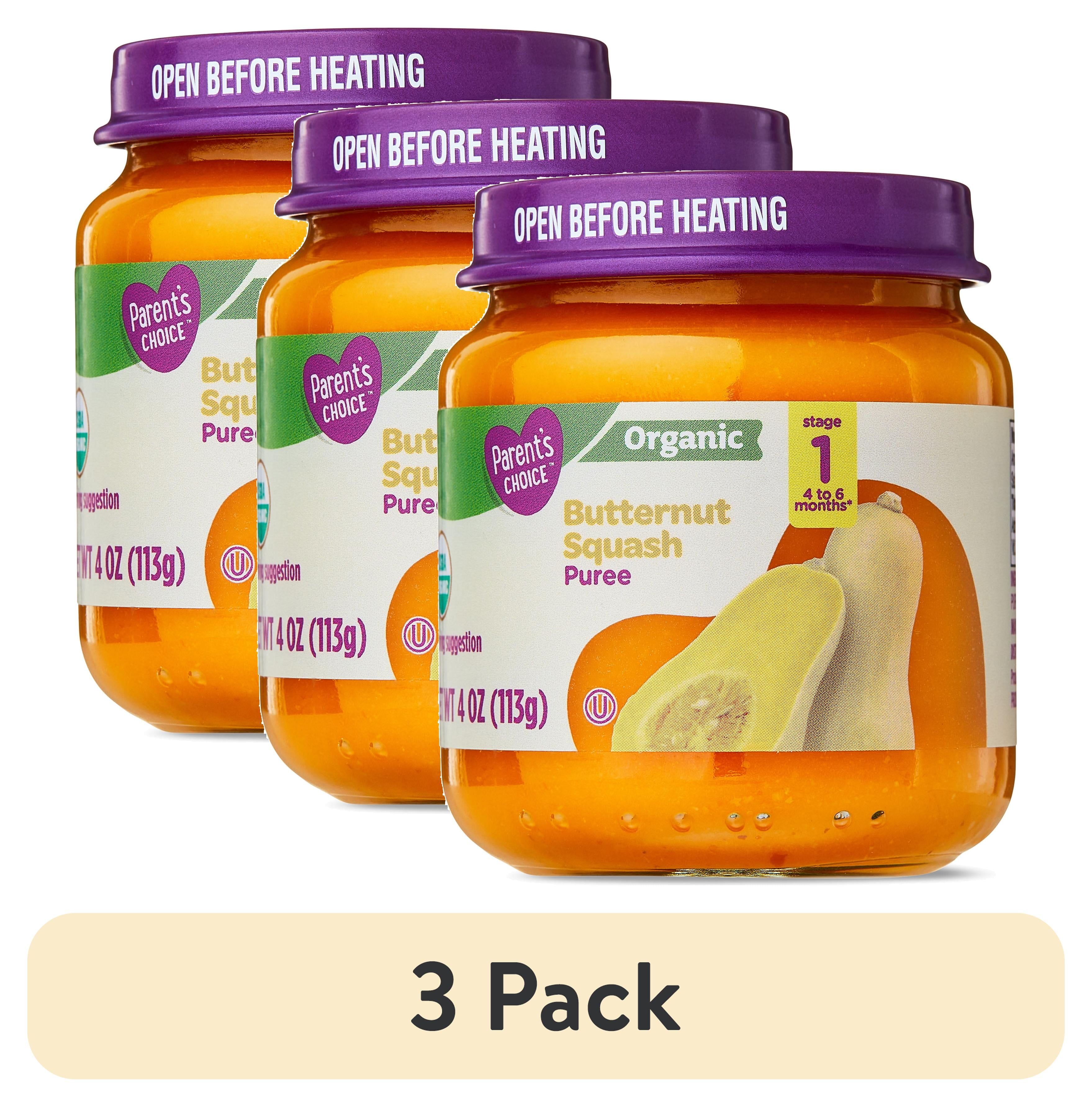 (3 pack) Parent's Choice Stage 1 Baby Food Butternut Squash Puree, 4 oz Jar