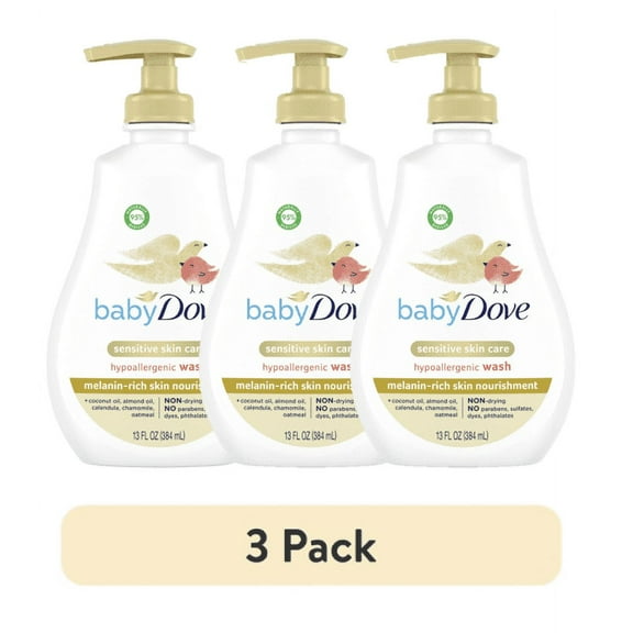 (3 pack) Baby Dove Melanin-Rich Skin Nourishment Hypoallergenic Body Wash Newborn Senstive Skin, 13 oz