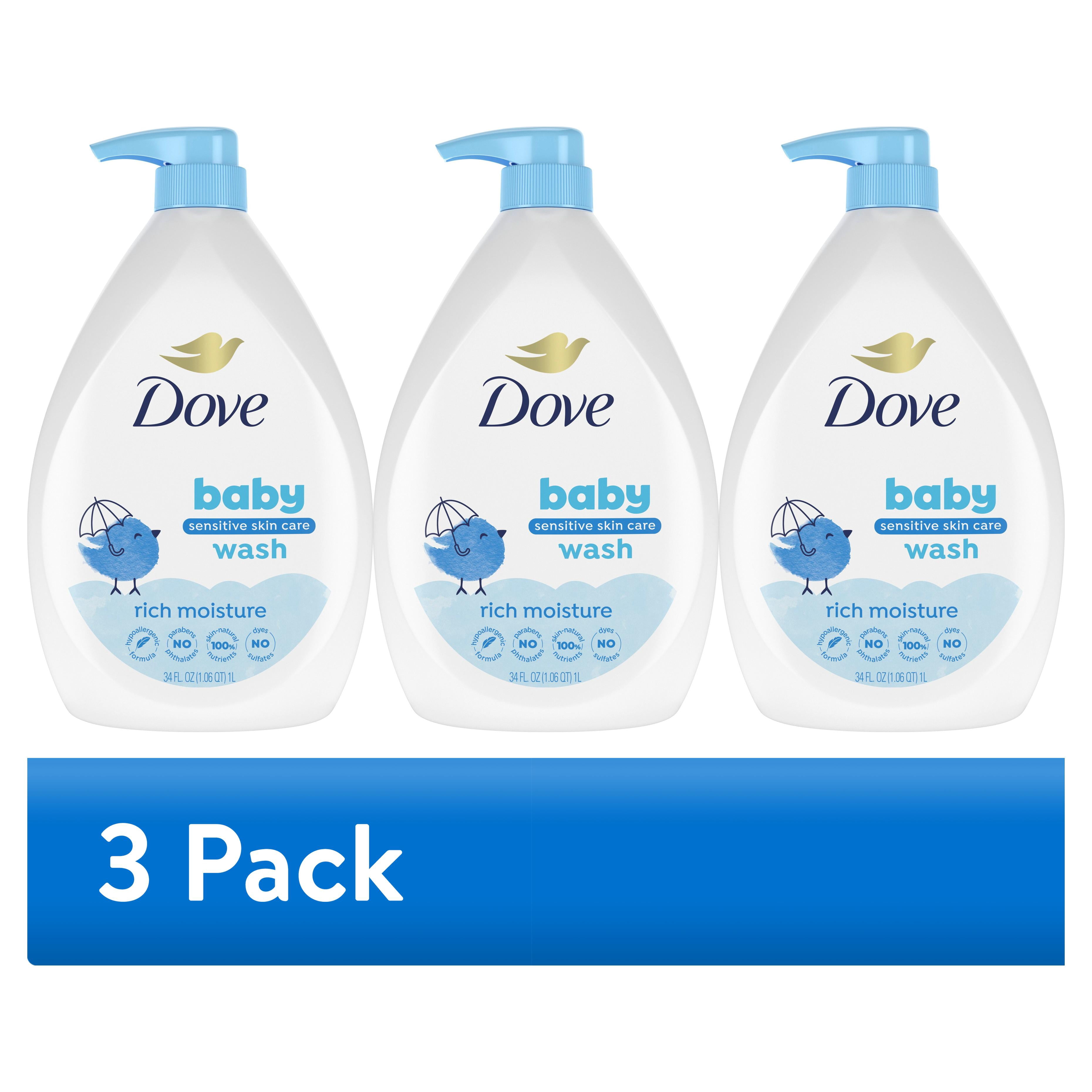 (3 pack) Baby Dove Sensitive Skin Care Baby Wash For Baby Bath Time Rich Moisture  Tear-Free and Hypoallergenic, 34 FL OZ