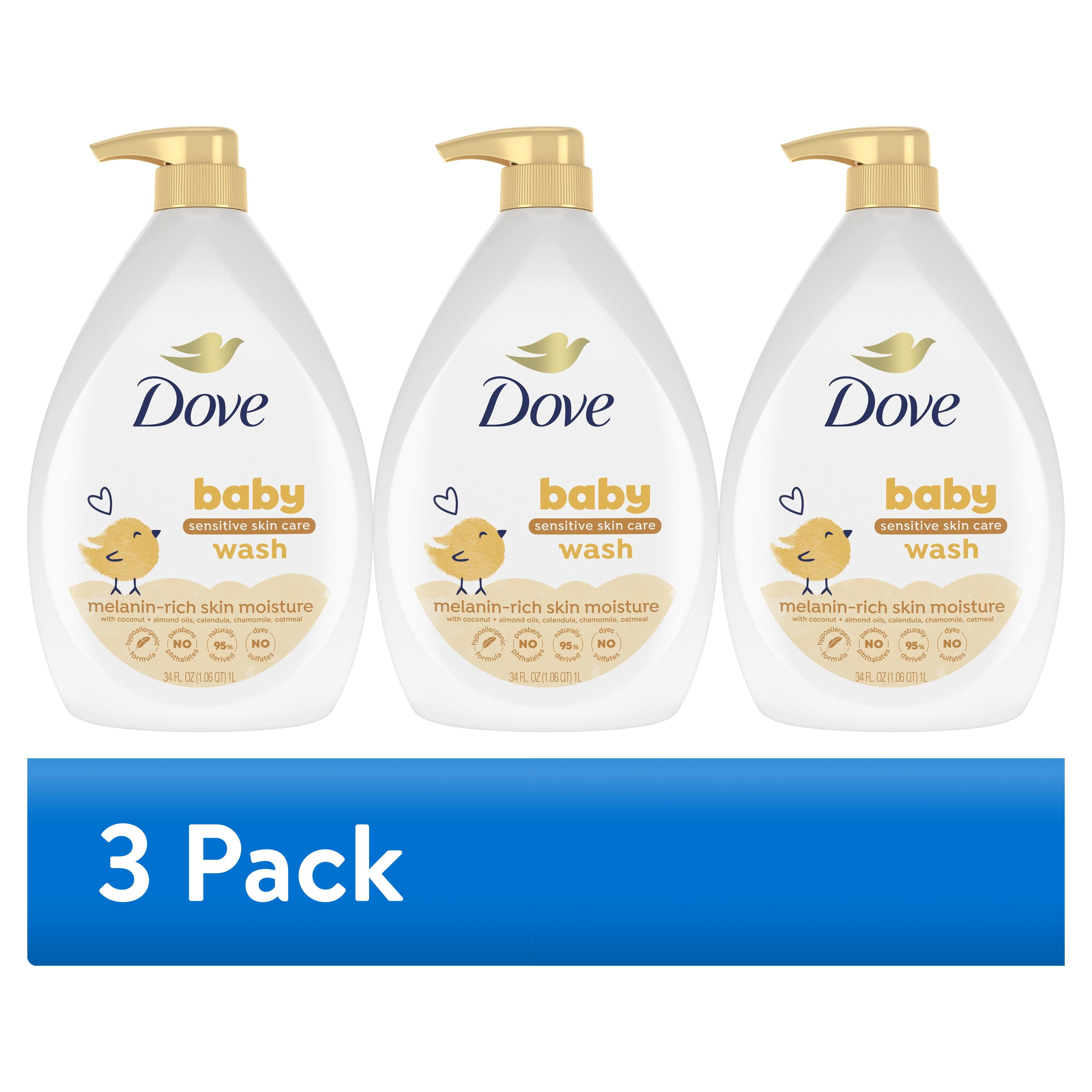 (3 pack) Baby Dove Sensitive Baby Wash For Baby Bath Time Melanin-Rich Skin Nourishment Tear-Free And Hypoallergenic, 34 Fl Oz