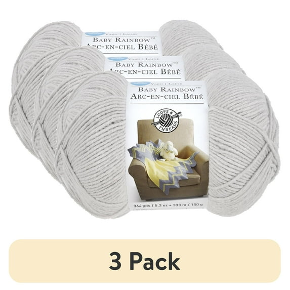 (3 pack) Baby Rainbow Yarn by Loops & Threads - Yarn for Knitting - Crochet - Weaving - and Arts & Crafts - Glacier Grey - Polyester - 5.3 oz
