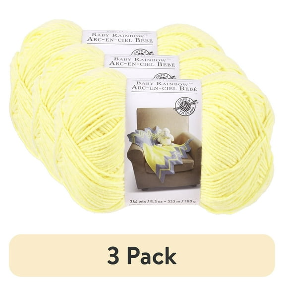(3 pack) Baby Rainbow Yarn by Loops & Threads - Yarn for Knitting - Crochet - Weaving - and Arts & Crafts - Lemon - Polyester - 5.3 oz
