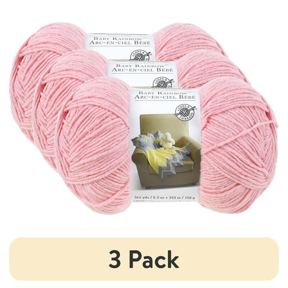(3 pack) Baby Rainbow Yarn by Loops & Threads - Yarn for Knitting - Crochet - Weaving - and Arts & Crafts - Pink Cherub - Polyester - 5.3 oz