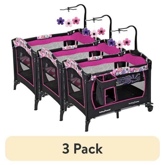 (3 pack) Baby Trend Floral Garden Nursery Center Playard with Bassinet