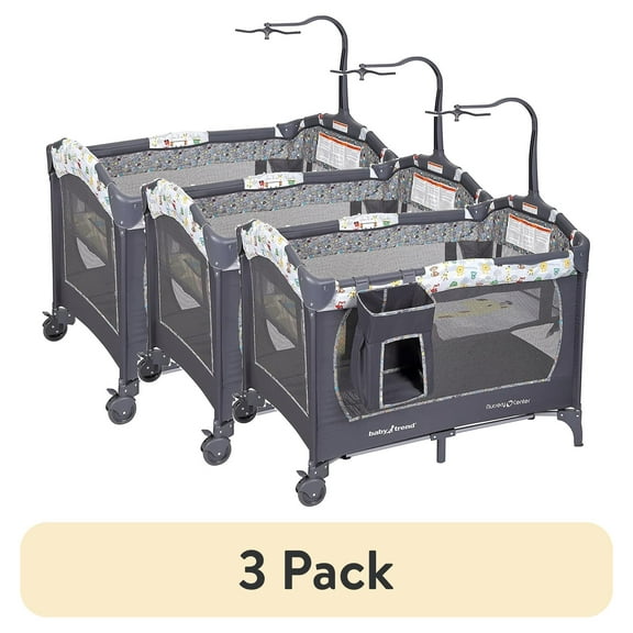 (3 pack) Baby Trend Nursery Center Playard with Toy Mobile, Tanzania Grey