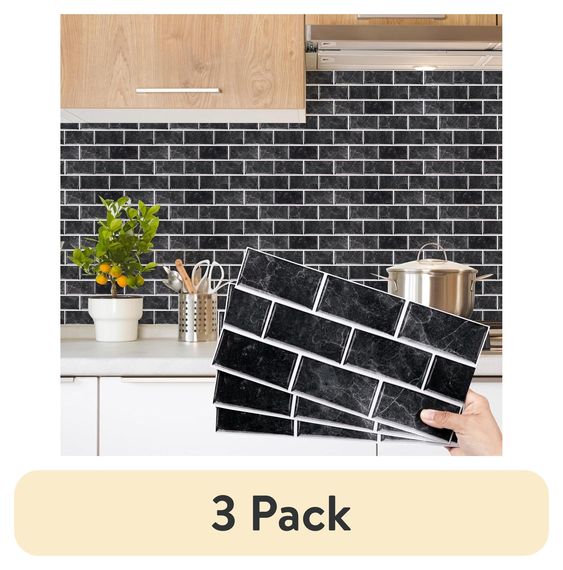 (3 pack) Backsplash Tile for Kitchen Peel and Stick, 12-Sheet Stick on Subway Tiles for Kitchem, Bathroom Back Splashes, 11.8" x 5.9", Black