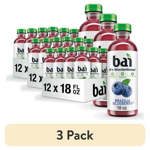 (3 pack) Bai Brasilia Blueberry Antioxidant Infused Water Beverage, 18 fl oz, 12 Pack Bottles