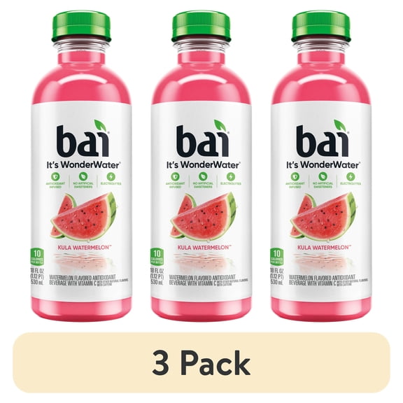 (3 pack) Bai Kula Watermelon Antioxidant Infused Water Beverage, 18 fl oz, Bottle