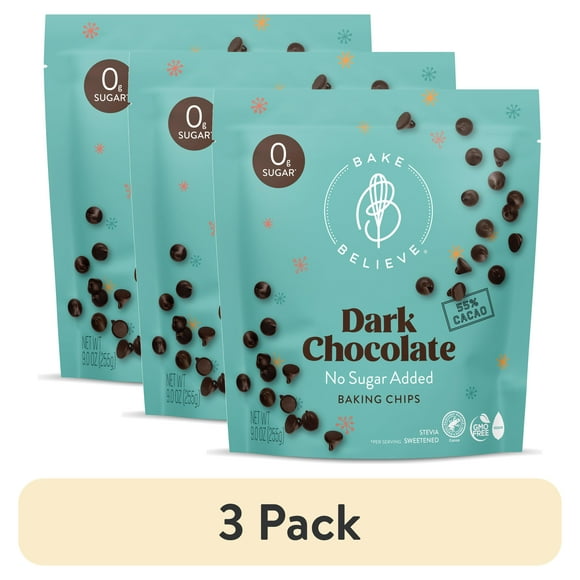 (3 pack) Bake Believe ,Keto-Friendly, Dark Chocolate Chips, 9 oz Bag