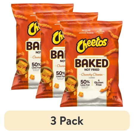 (3 pack) Baked Cheetos Crunchy 50% Less Fat Cheese Flavored Snacks Bag, 7.625 oz