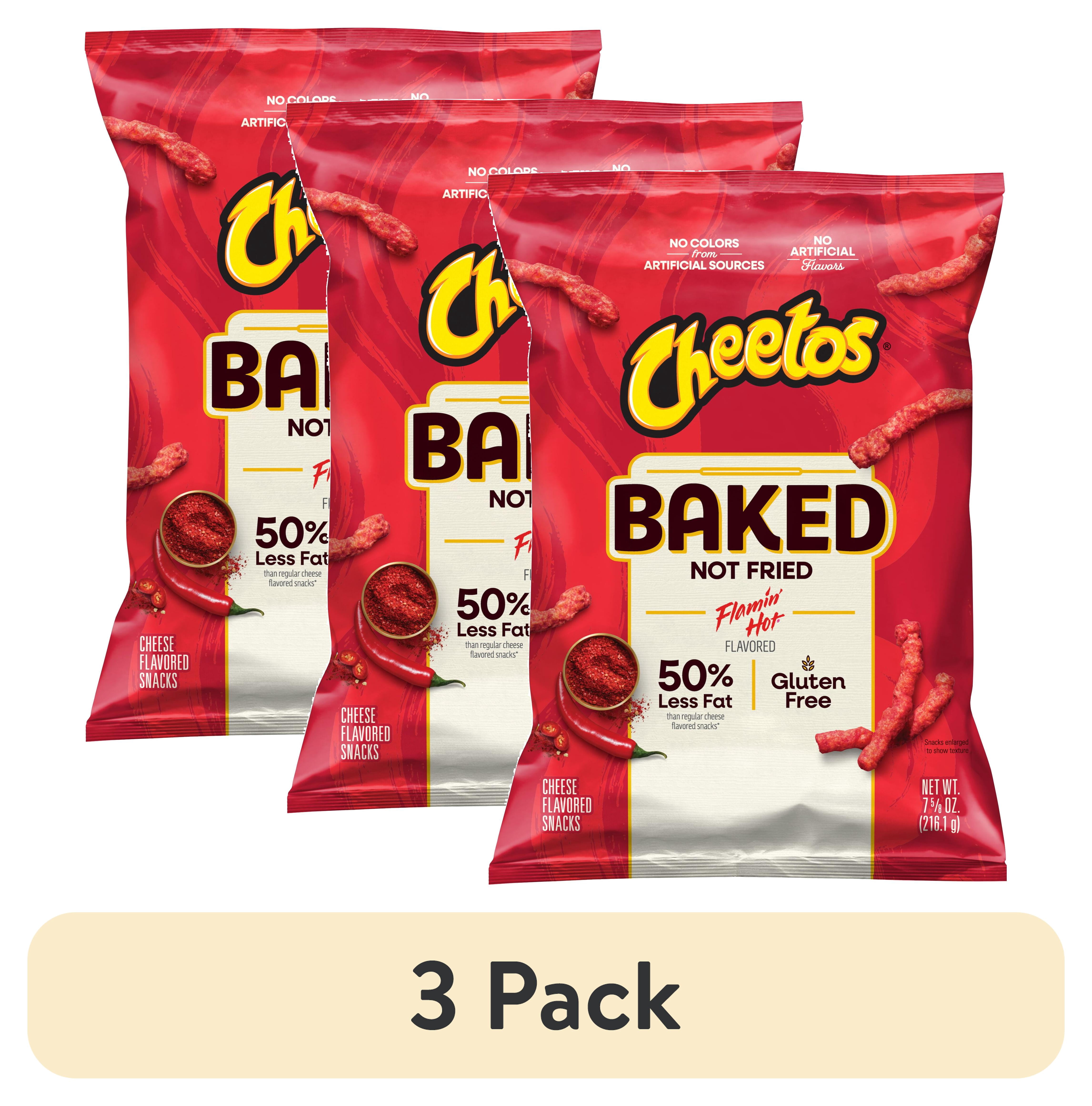 (3 pack) Baked Cheetos Crunchy 50% Less Fat Flamin’ Hot Cheese Flavored Snacks Bag, 7.625 oz